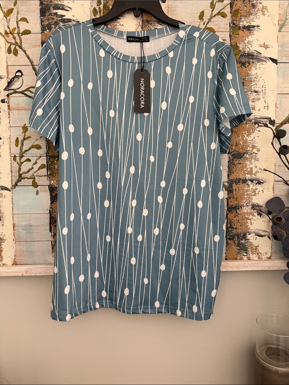 Nora Cora Teal Short Sleeve Dot-Stripe Blouse